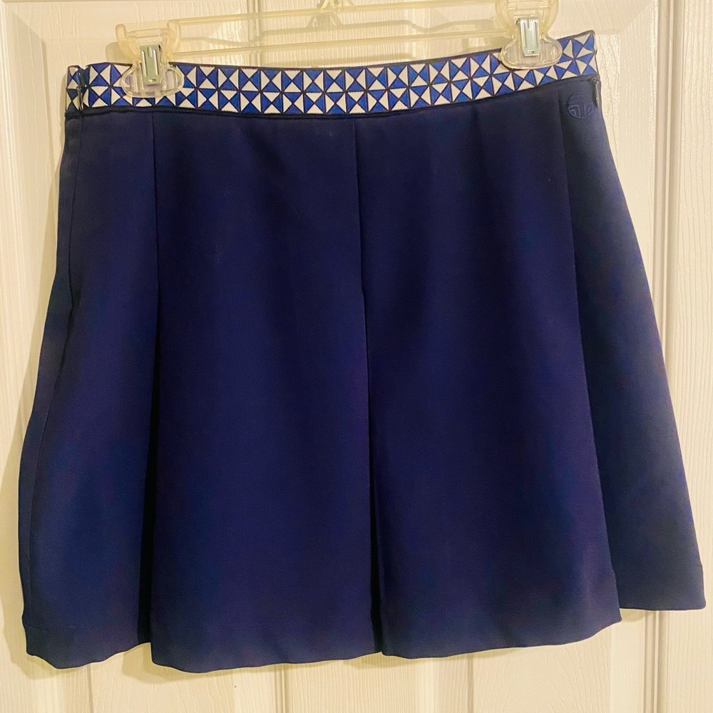 Navy Blue Skirt with Geometric Waistband